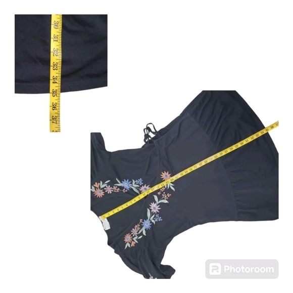 ASOS Black Embroidered Puff Sleeve Wrap Mini Dress Size 14 - Picture 9 of 12